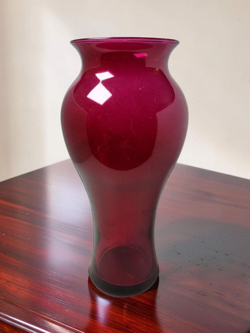 Vintage Ruby Red Thick Base Rolled Lip Glass Flower Vase